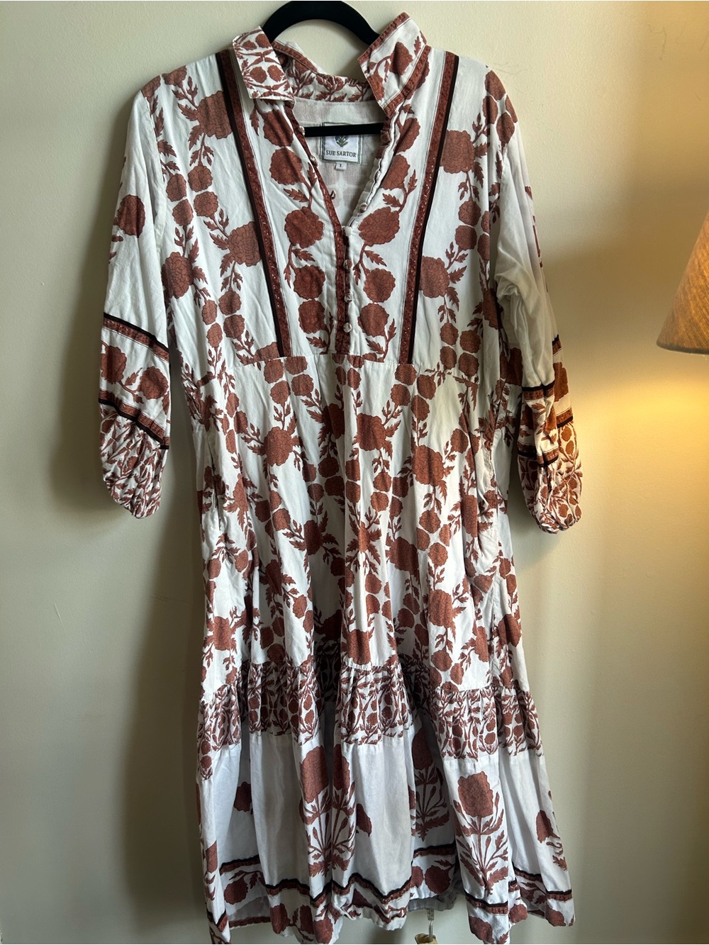 SUE SARTOR Flounce Dress | Burnt Orange Marigold - Size L
